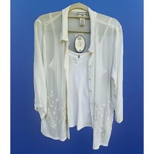 April Cornell Ivory Beaded Button Down Blouse w/Camisole\ Cami Tank Medium NWT